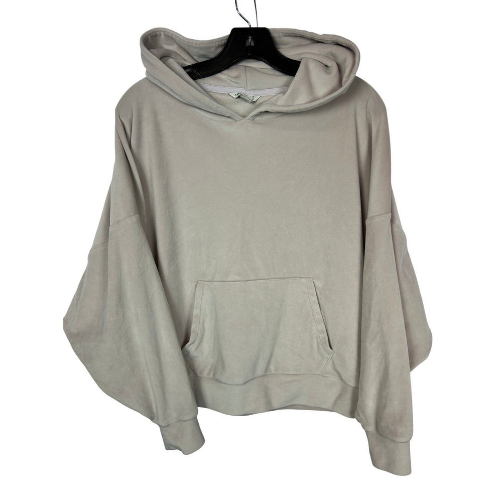 American Eagle Tan Velour Minimalist Cropped Oversized Hoodie Neutral Cozy M